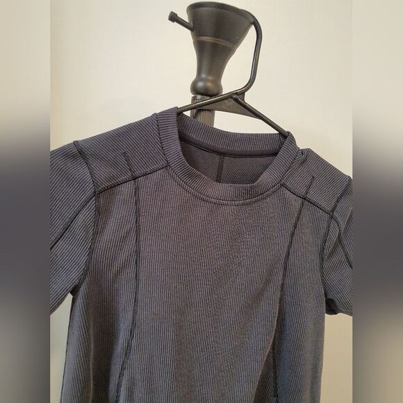 Lululemon Ribbed Softstreme Black Tshirt Dress W/Pocket Yoga Athletic Relaxed 0 - Picture 3 of 9